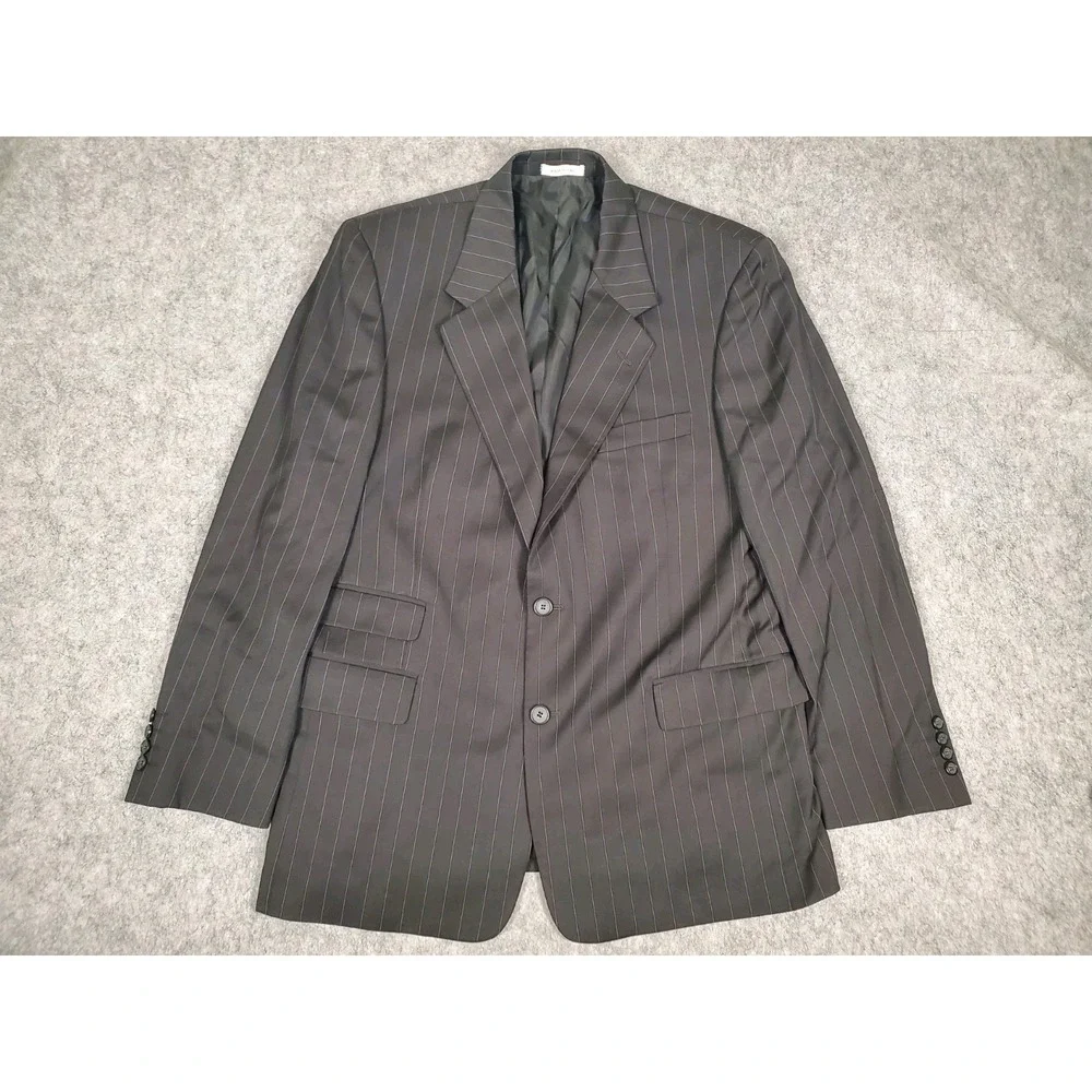 Yves Saint Laurent Mens Wool Blazer 41R Black Striped Suit Jacket Banker Italy